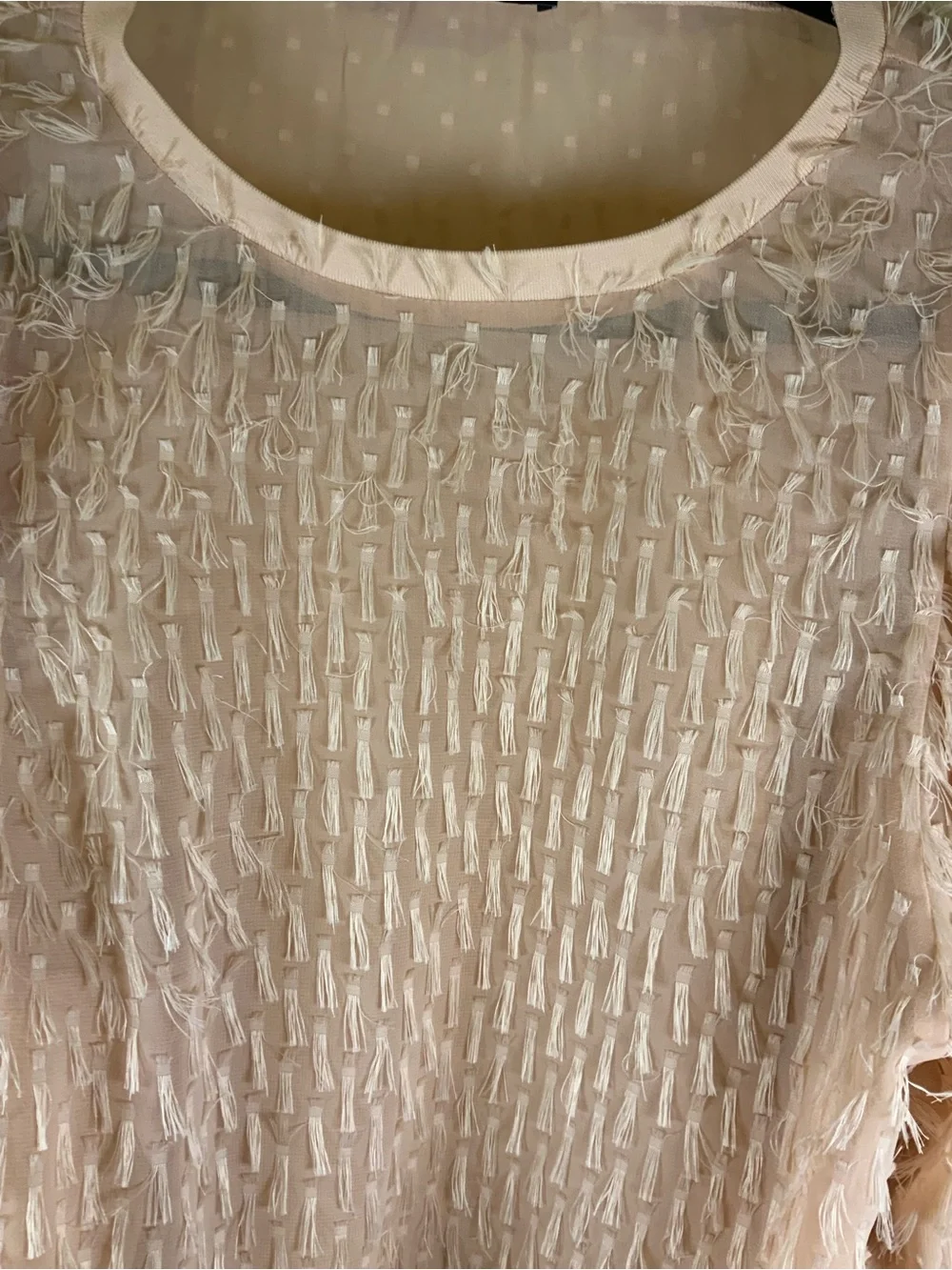 Zara Peach Textured Fringe Puff-Sleeve Top
